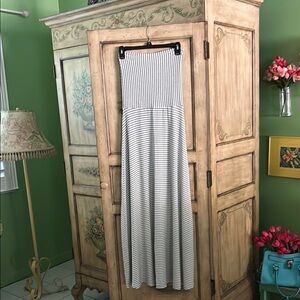 Striped Maxi Skirt - Heather Gray and White